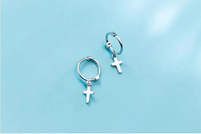 Femmes mode 100% 925 solide en argent Sterling croix boucle d'oreille petites boucles d'oreilles pour les jeunes filles adolescent cadeau Brincos