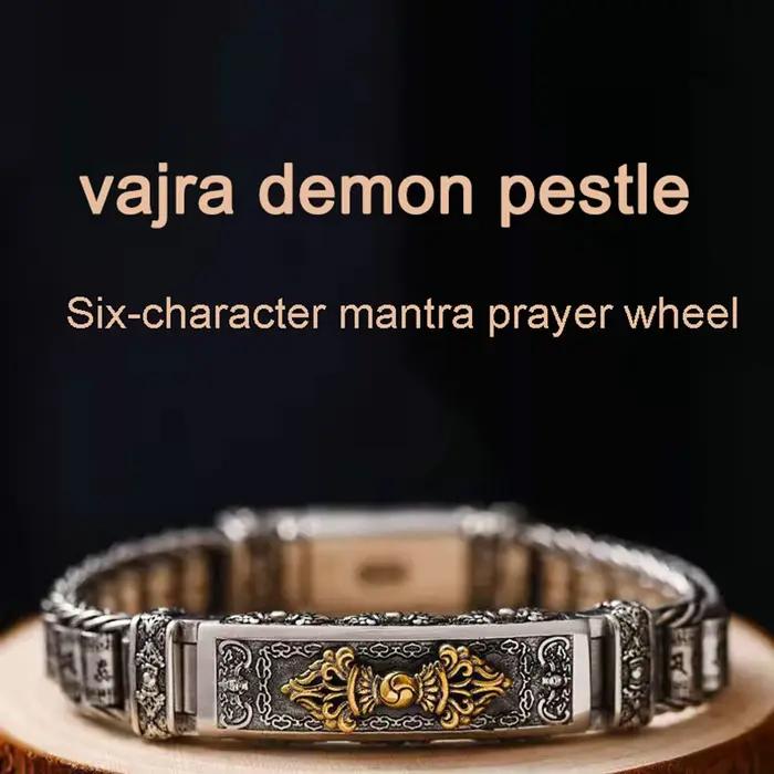 Bracelet mantra tibétain en argent Six-rick pour homme