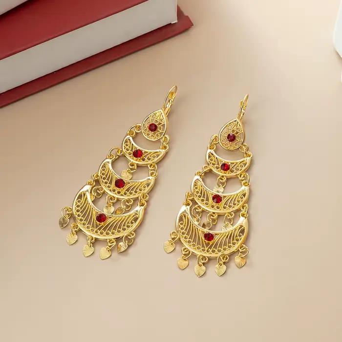 Maroc Vintage or strass gland boucles d'oreilles femmes mode boucles d'oreilles moyen-orient bijoux de mariée