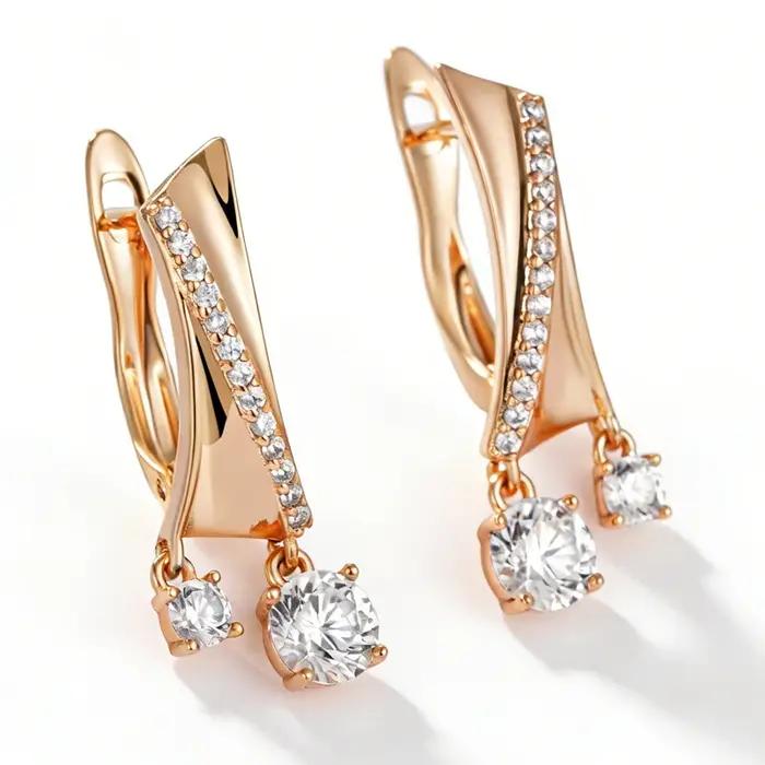 Kinel Nouvelle Tendance Boucles d'oreilles pendantes couleur or rose 585 pour femme