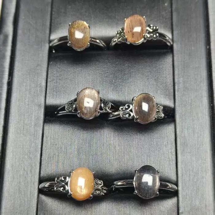 Bague en cuivre avec pierre de soleil noire naturelle