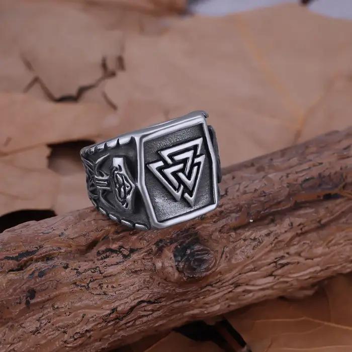 Bague Nordique Myenson Odin Valknut Raven Huginn Muninn