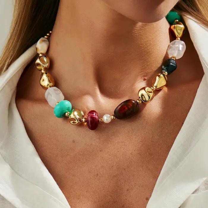SHIXIN bohème couleur résine perlée collier ras du cou pour les femmes Vintage réglable acrylique co