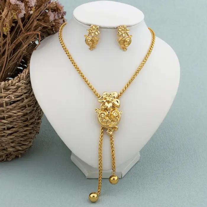 Ensemble de bijoux plaqués or pour femme, pendentif, collier, boucles d'oreilles pendantes, réglable