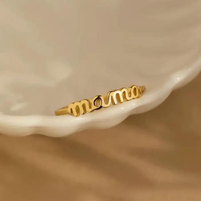 Bague Huitan "Mama" Style Mode Or/Argent pour Femme Occasions Spéciales Mariage Cérémonies Fête des Mères