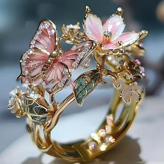 Bagues esthétiques en forme de fleur et de papillon pour femmes, strass romantiques, élégantes, ne s