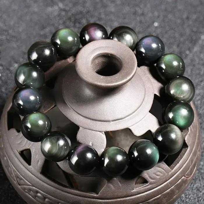 Bracelet en obsidienne œil arc-en-ciel naturel