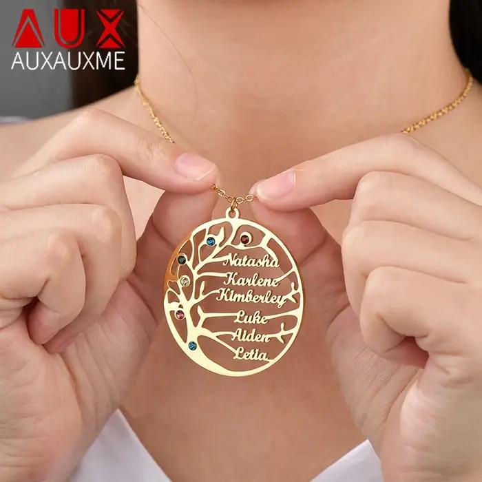 Collier personnalisé Arbre de Vie nom personnalisé acier inoxydable doré cadeau occasion spéciale femme homme anniversaire noël mariage