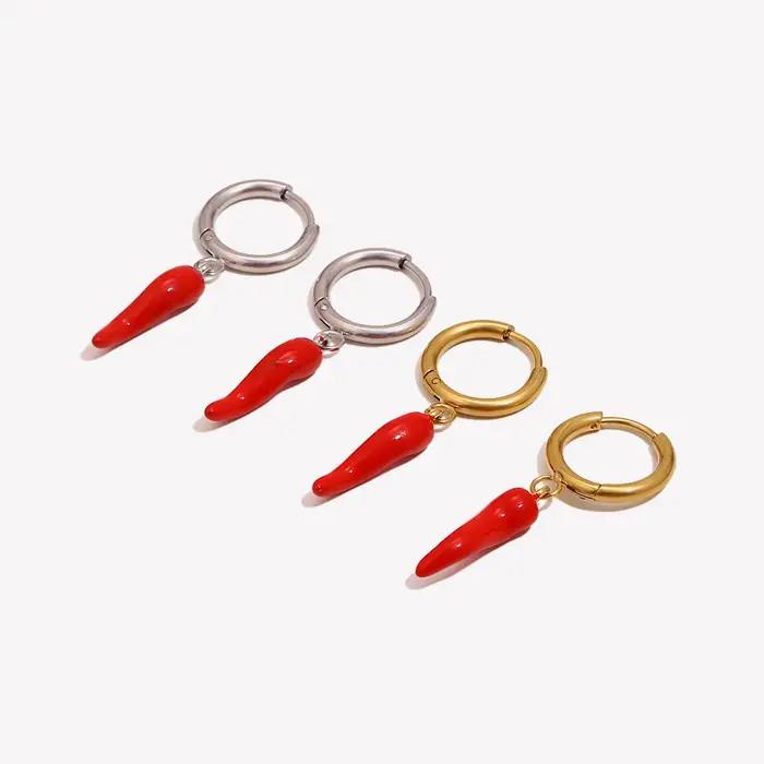 E.B.belle Boucles d'oreilles pendantes en forme de piment rouge pour femmes