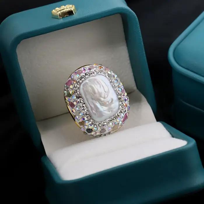Bague tourmaline incrustée de perles baroques pour femmes mode personnalisée élégance luxe et personnalité banquets occasions spéciales