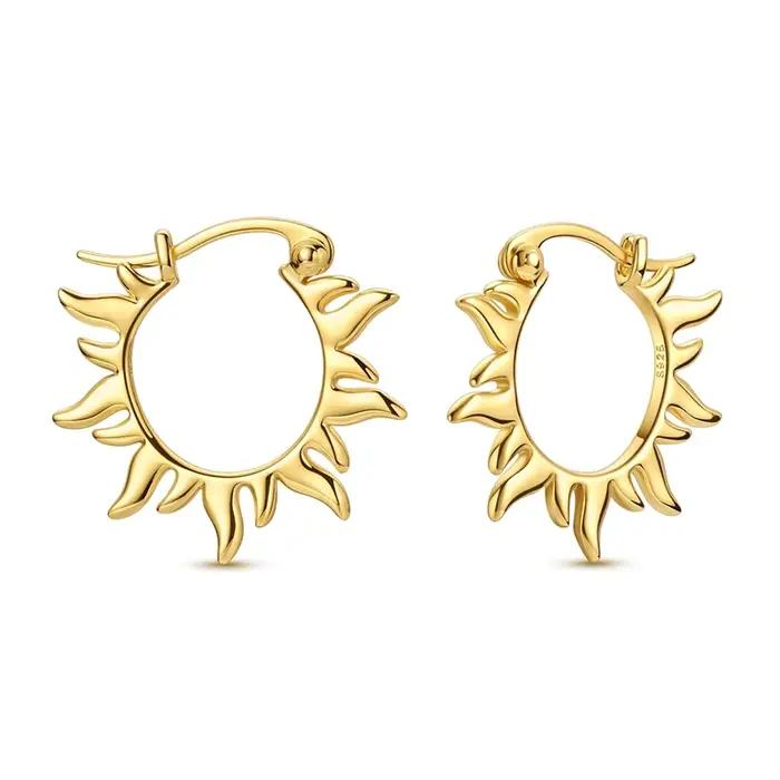 Boucles d'oreilles en argent Sterling 925 pour femmes, cerceau de soleil doré scintillant pour anniv