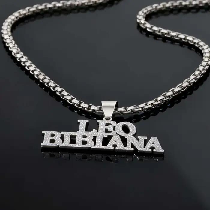 Grand collier scintillant couleur or Hip Pop Rock nom personnalisé pendentif