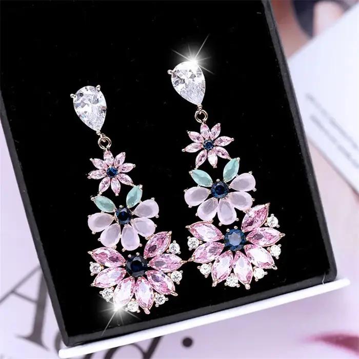 Boucles d'oreilles pendantes en cristal bohème pour femmes