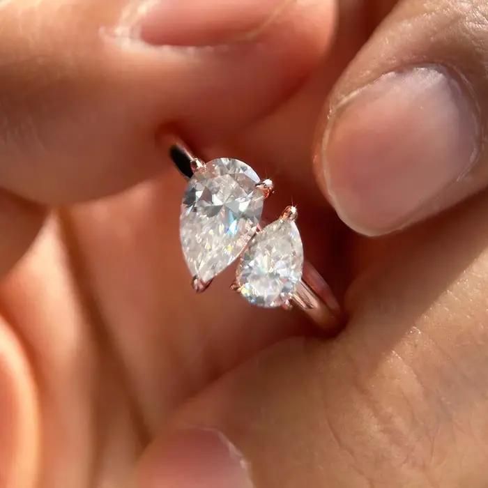 Bague en diamant Moissanite Double poire pour femmes