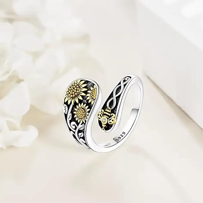 Bague marguerite abeille en argent Sterling 925