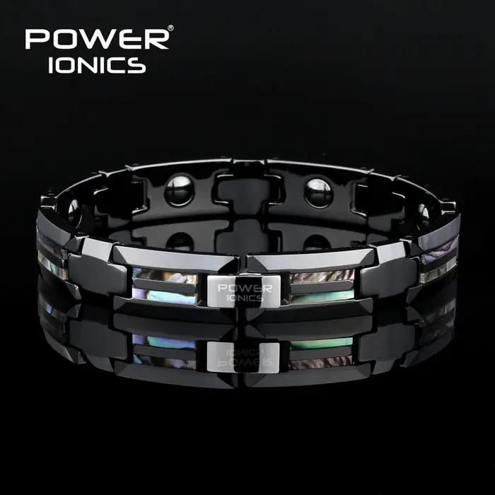 Power Ionics-Bracelet Magnétique de Luxe Unisexe, Coquille Naturelle, Bracelets en Céramique Noire,