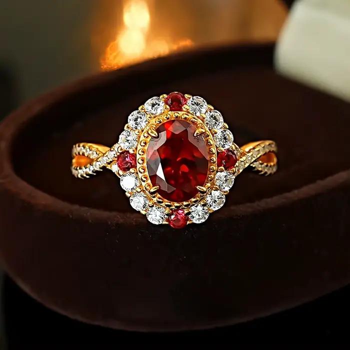 Vinregem 6*8MM taille ovale rubis haute teneur en carbone diamant gemmes bague Vintage pour les femmes 925 en argent Sterling fiançailles de mariage bijoux fins
