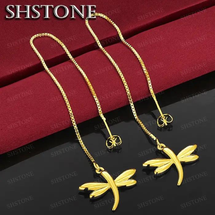 Boucles d'oreilles pendantes libellule en or 18 carats pour femmes