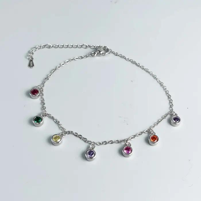 Bracelet rétro en argent sterling 925 pour femmes design géométrique fait à la main arc-en-ciel zirconium cadeau d'anniversaire mariage occasions spéciales