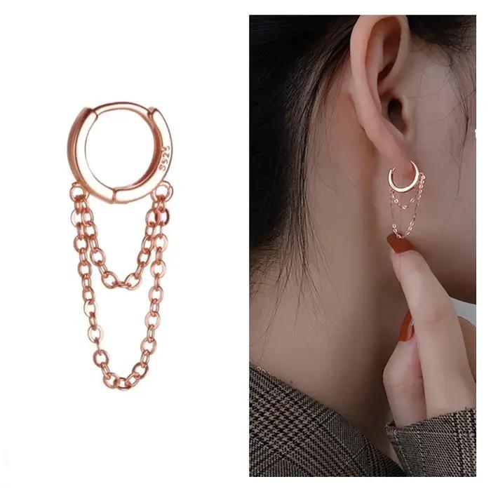 Boucles d'oreilles en argent sterling 925 à la mode avec pampilles en or rose pour femmes, cadeau d'anniversaire pour filles, idéal pour les mariages et les soirées élégantes