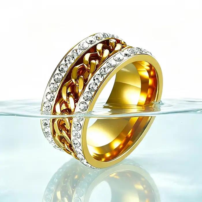 Bague empilable chaîne cubaine vintage avec zircon cubique, bague statement brillante pour hommes et femmes, bijoux de mode hip-hop