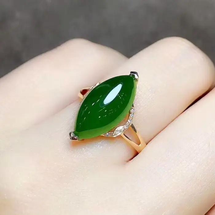 Bague en Jade vert naturel véritable, bijou ajustable en argent 925 pour hommes et femmes, perles en