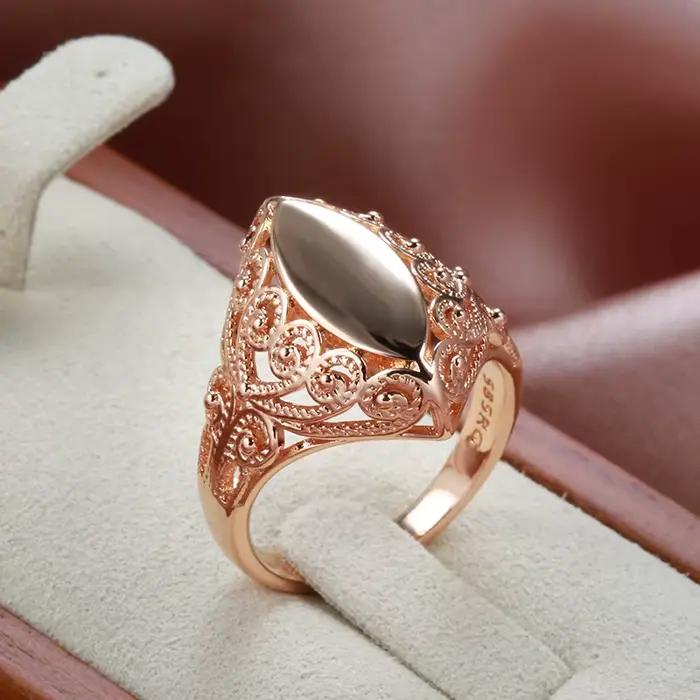 Kinel – bagues brillantes pour femmes, or Rose 585, motif Unique, losange, ethnique, bijoux de mariage, nouvelle collection 2022