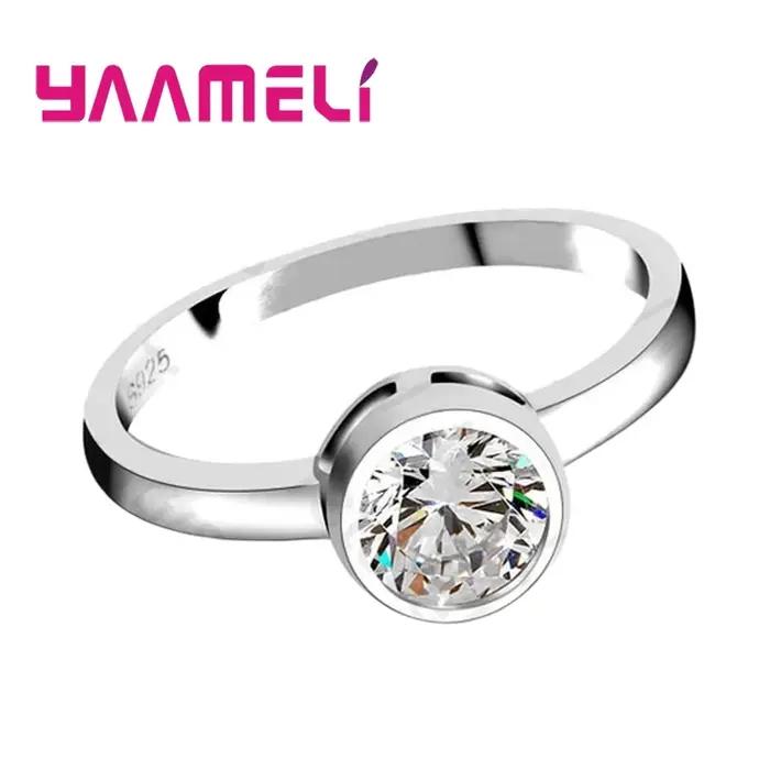Bagues rondes en cristal en argent Sterling 925, bijoux d'anniversaire, fiançailles, Promotion, à la