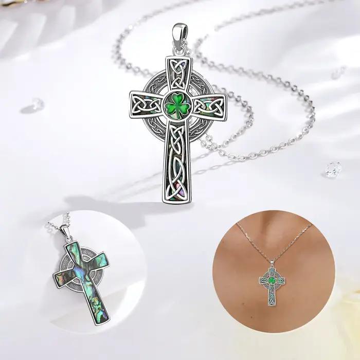 Eudora 925 argent Sterling croix celtique collier coquille d'ormeau trèfle à quatre feuilles pendentif bijoux religieux cadeau pour femme hommes