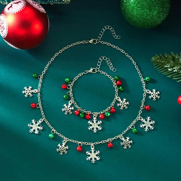 Bracelet pendentif cloche flocon de neige à paillettes de noël pour femmes occasions spéciales cadeau de fête de noël