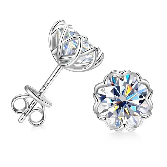 Sweetrain fleur 1CT 2CT Moissanite boucles d'oreilles pour femmes bijoux laboratoire diamant boucle d'oreille S925 argent plaqué or 18 carats Eear goujons
