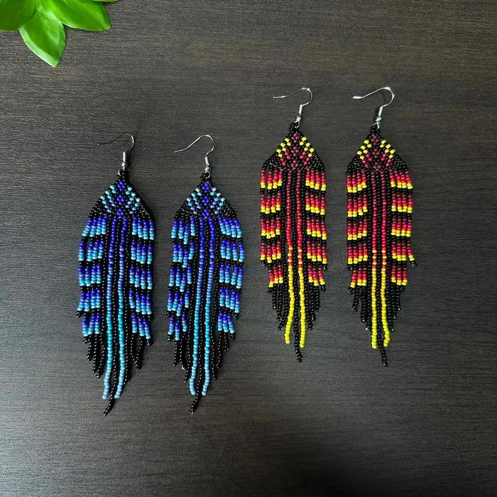 Boucles d'oreilles pendantes géométriques à franges
