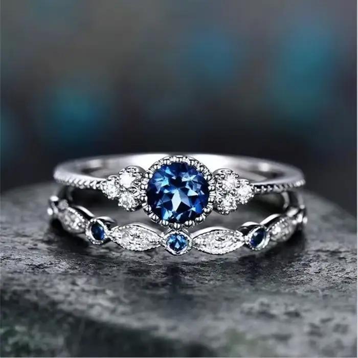 Ensemble de bagues en argent Sterling 925 avec cristaux de Zircon émeraude pour femmes