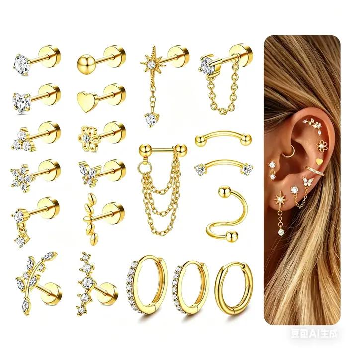 Florideco Bijoux de piercing hélix plaqué or 14K en acier chirurgical