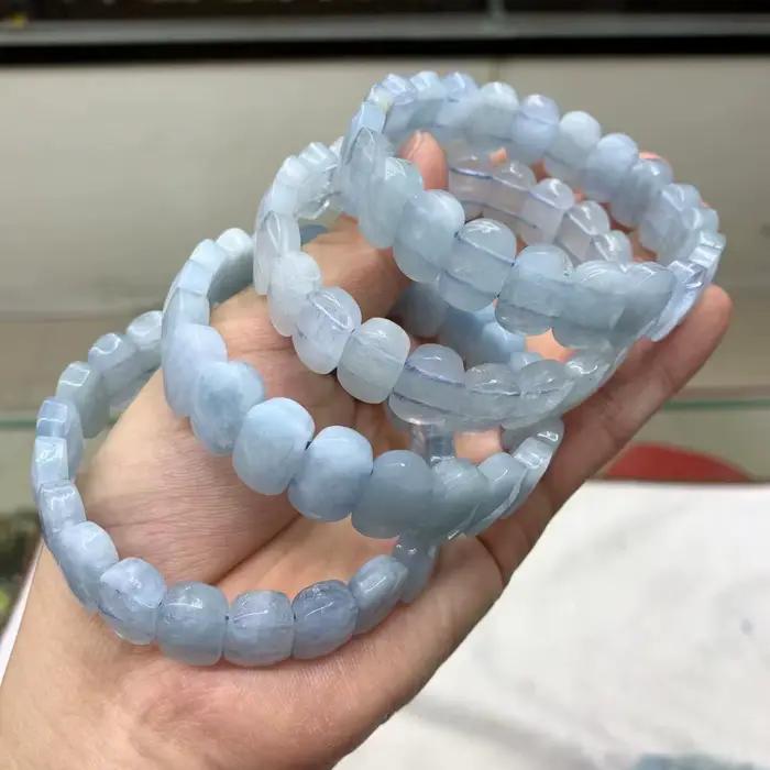 Bracelet de perles en pierre d'aigue-marine pour femme