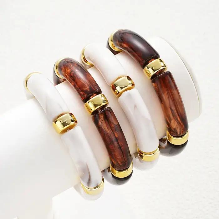 Bracelets élastiques en résine teintée style rétro nœud de bambou pour femmes occasions spéciales