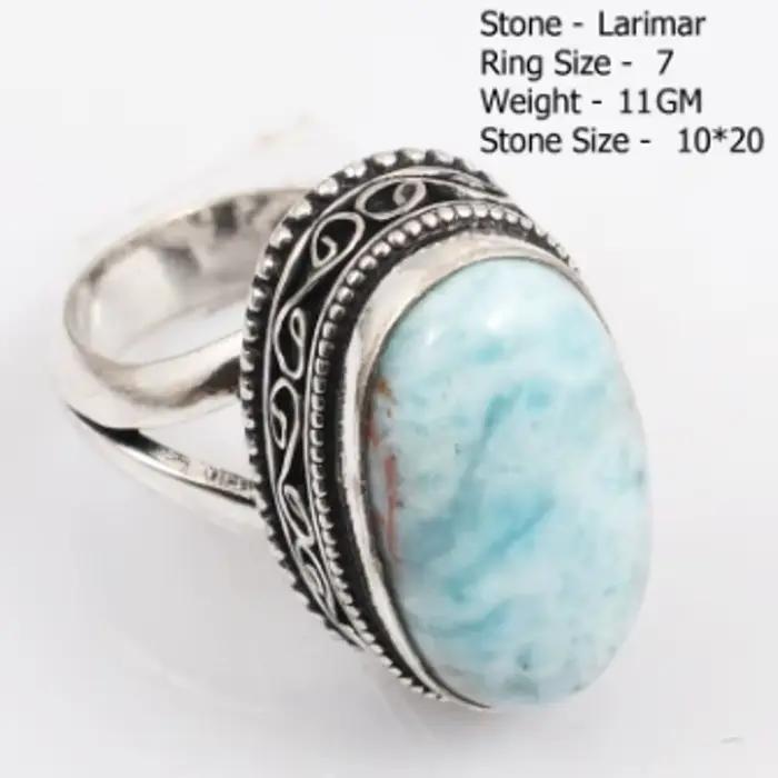 Bague antique en Larimar véritable, bijoux faits à la main pour femmes, cadeau, toutes tailles