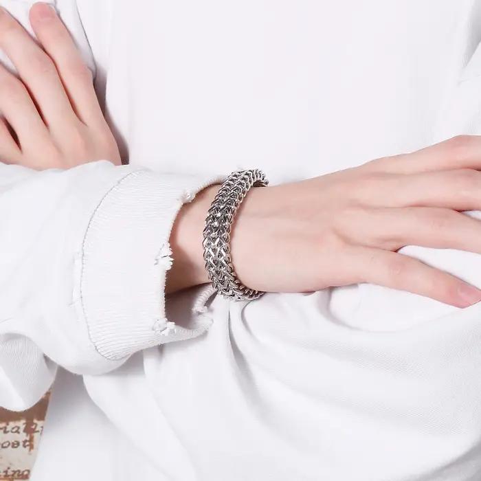 Bracelet chaîne de tennis en maille polie 12/18/30 mm S/M/L - Couleur plaquée or argent/18 carats - Acier inoxydable 316L - KB56410-D