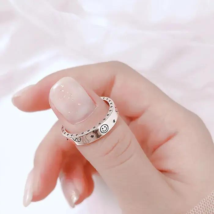 Bague en argent sterling 925 sertie de l'étoile et de la lune pour femmes, bijou de luxe pour mariages, fiançailles, anniversaires et occasions spéciales