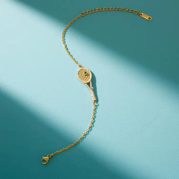 Bracelet chaîne de raquette de tennis Zora Sporty Zircon pour femmes, plaqué or 18 carats, acier inoxydable, bijoux imperméables, cadeau