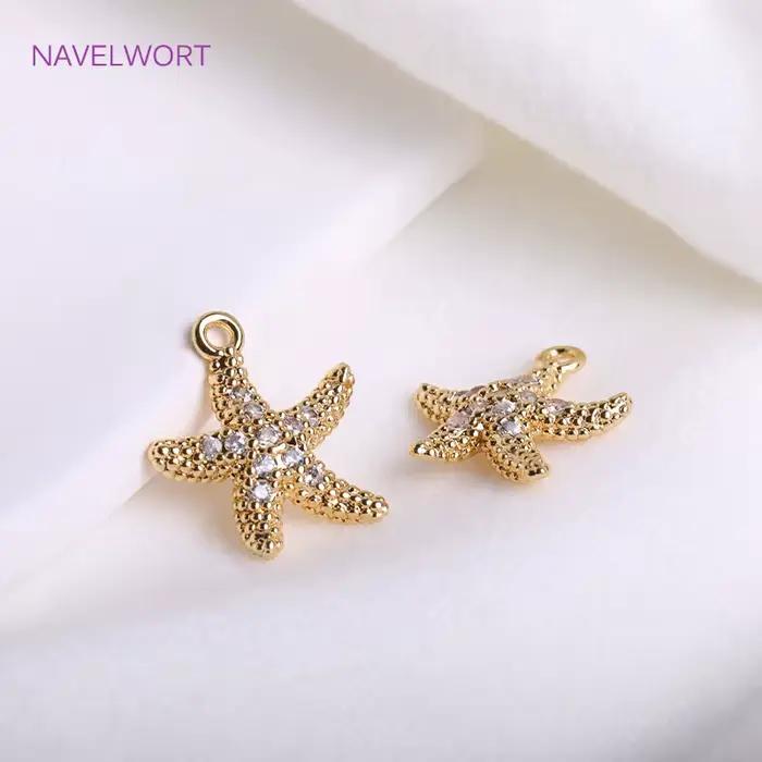 breloque pour fabrication bijoux Breloque tendance en forme d'hippocampe, d'étoile de mer ou de queue de poisson, pendentifs en Zircon incrusté plaqué or 14K, pièces de bricolage