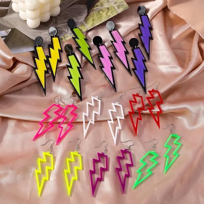 Aihua 22 couleurs coloré foudre pendentif boucles d'oreilles pour les femmes à la mode cerceau tonnerre