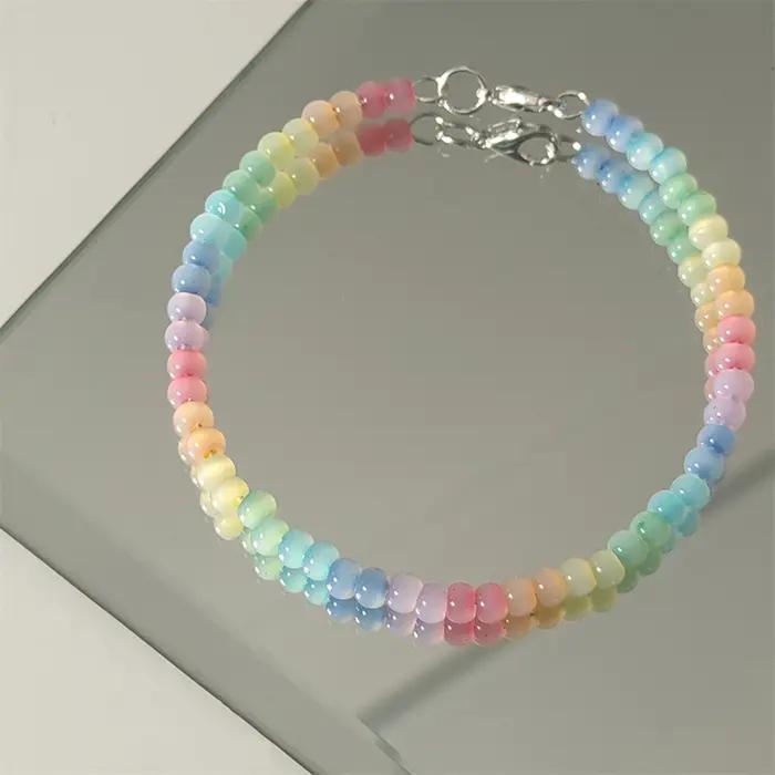 Bracelet de perles aux couleurs arc-en-ciel pour filles