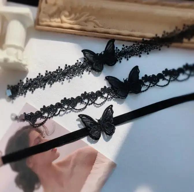 Collier en dentelle noire fait main pour femmes et hommes occasions spéciales papillon tridimensionnel elegance unique
