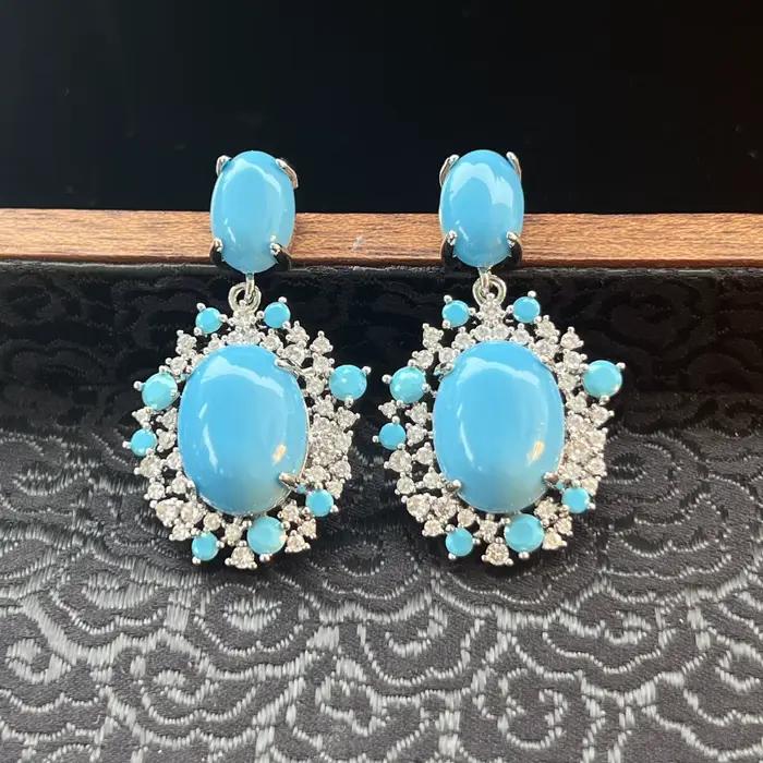 Boucles d'oreilles pour femmes avec zircon et turquoise