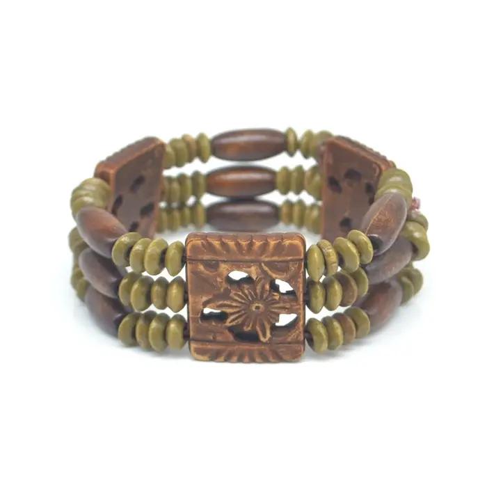 Bracelet perlé en bois ethnique pour homme et femme style traditionnel perles rondes à lacets bijou mode ocassions spéciales