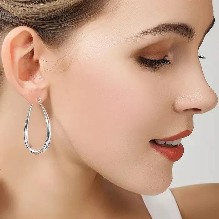 Top qualité 925 boucles d'oreilles en argent Sterling Simple rond cercle