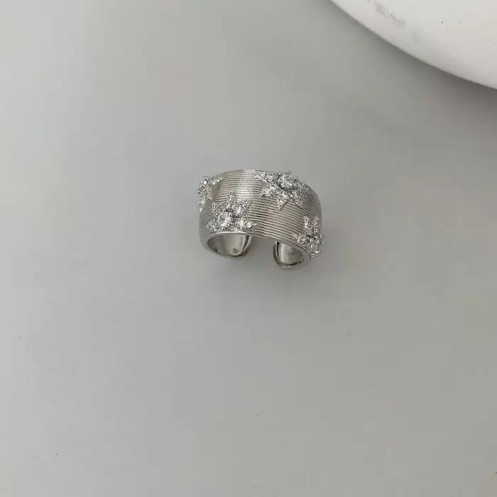 Nouveau bracelet ajustable ouvert en zirconium, style palais rétro français brossé, avec fleurs, pou