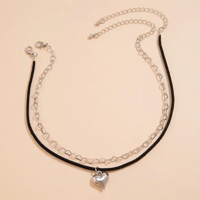 Lacteo – collier élégant avec pendentif en forme de petit cœur pour femmes, chaîne en corde, deux couches, ras du cou à breloques sur le cou, bijoux de mariage Y2K pour filles
