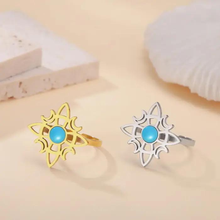 Anneau ouvert de noeud de sorcière en acier inoxydable plaqué or 18 carats pour femme occasions spéciales mariage cérémonies festives